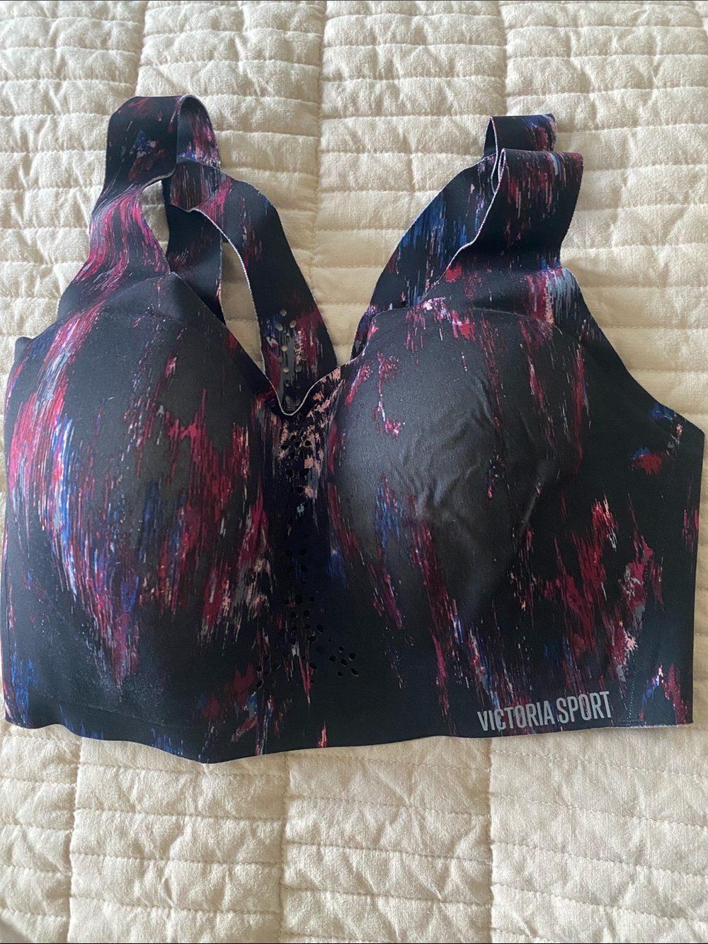 Victoria Sport Black Sports Bra with Pink & Blue Accents